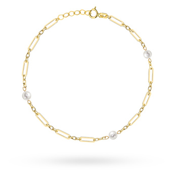Złota bransoletka z długimi ogniwami i perłami