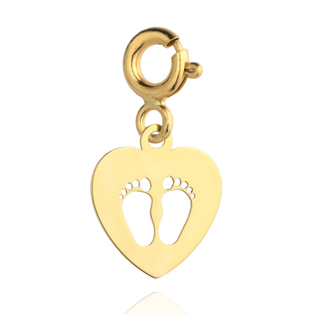 Złota zawieszka serduszko z dziecięcymi stópkami