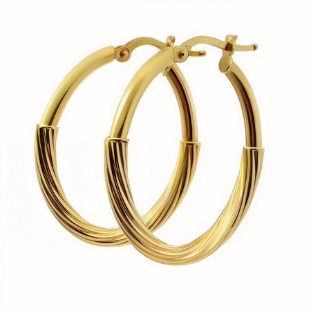 Złote owalne kolczyki w pół-skręcane