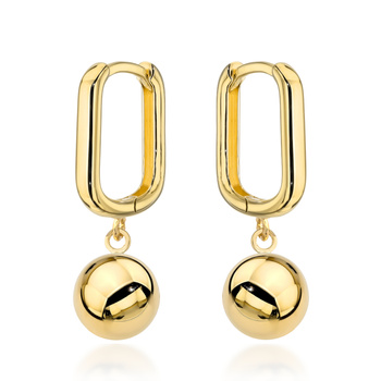 Złote kolczyki z gładką wiszącą kulą