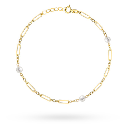 Złota bransoletka z długimi ogniwami i perłami