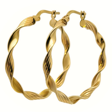 Złote kolczyki koła plecione/diamentowane 