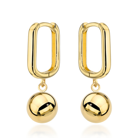Złote kolczyki z gładką wiszącą kulą
