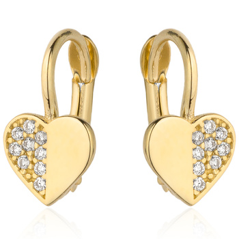 Złote kolczyki serduszka z cyrkoniami