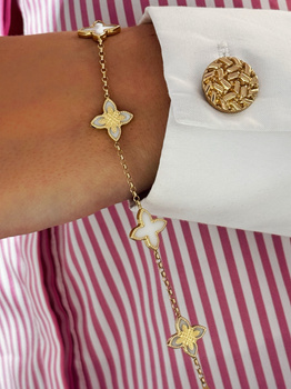 Złota bransoletka biała lilia