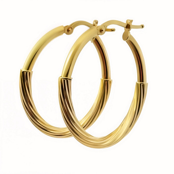 Złote owalne kolczyki w pół-skręcane