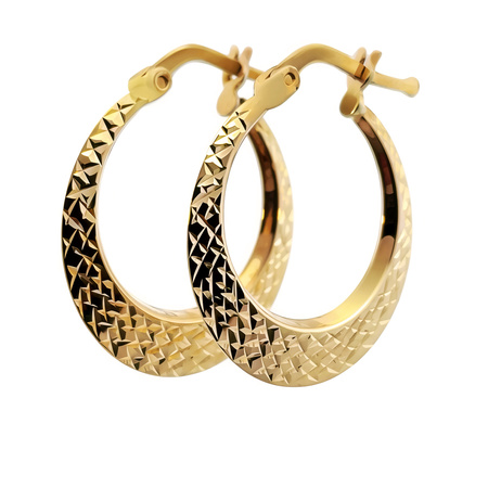 Złote kolczyki koła z diamentowaną powierzchnią