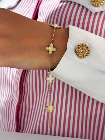 Złota bransoletka biała lilia