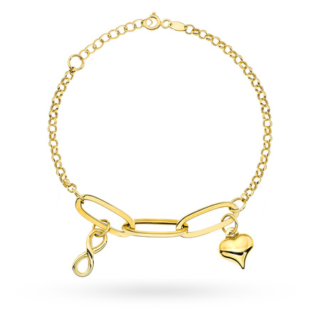 Złota bransoletka z sercem i nieskończonością