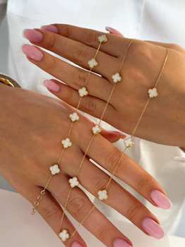 Złota bransoletka białe koniczynki 