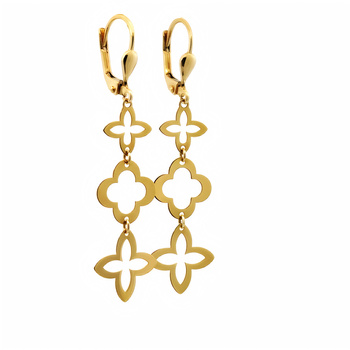 Złote kolczyki koniczynki i kwiaty